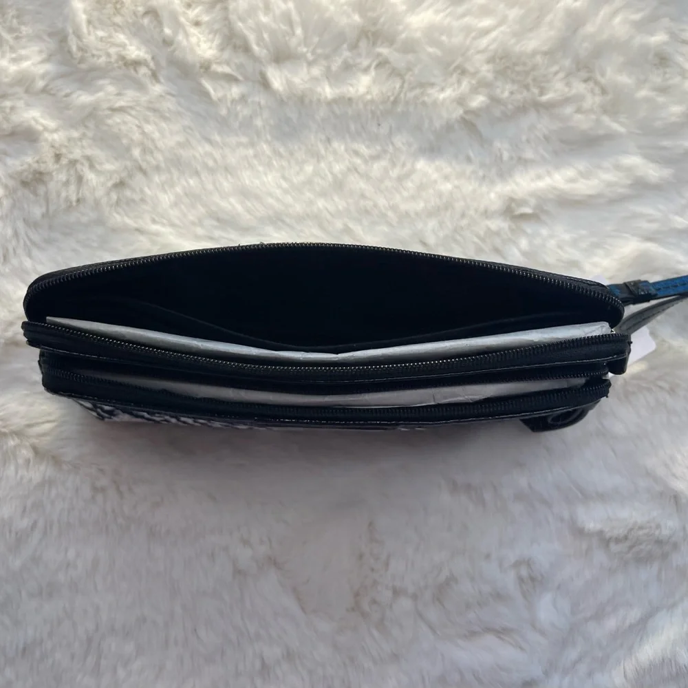 NWT Donegal Black White Double Zip Wristlet Wallet Clutch - Picture 4 of 5
